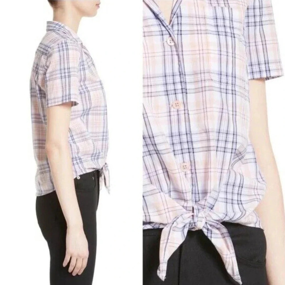 Equipment Kiera Tie Front Button Up Plaid Blouse Lightweight Cotton Large - Picture 9 of 16